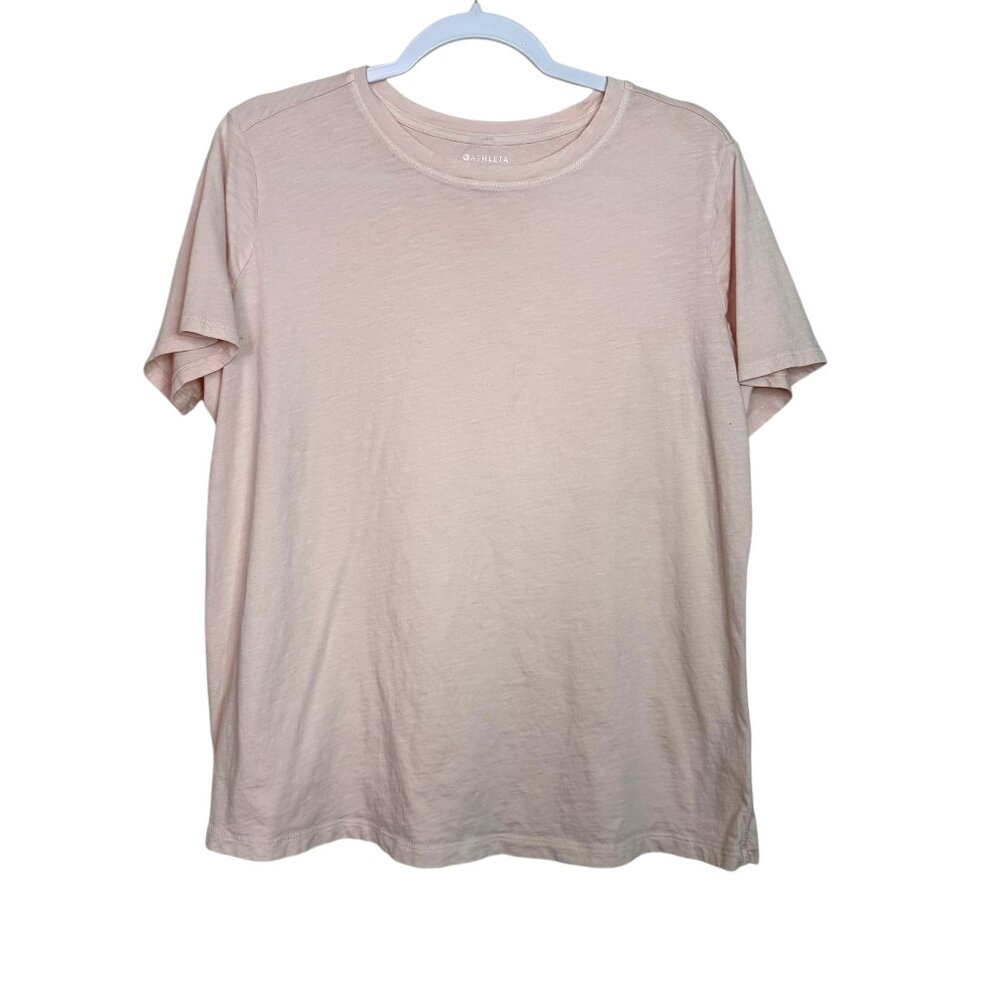 Athleta Short Sleeve Crewneck T Shirt Women 1X Pink Activewear Stretch Casual